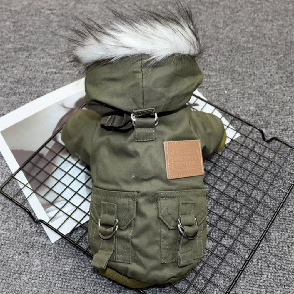 Pet Dog Jacket with Harness Winter Heavy Hiking Coat Dog Warm Hoodie Vest Windproof Outdoor Jacket for Small Medium Large Dog