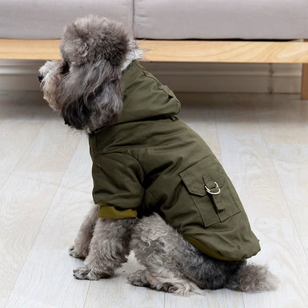 Pet Dog Jacket with Harness Winter Heavy Hiking Coat Dog Warm Hoodie Vest Windproof Outdoor Jacket for Small Medium Large Dog